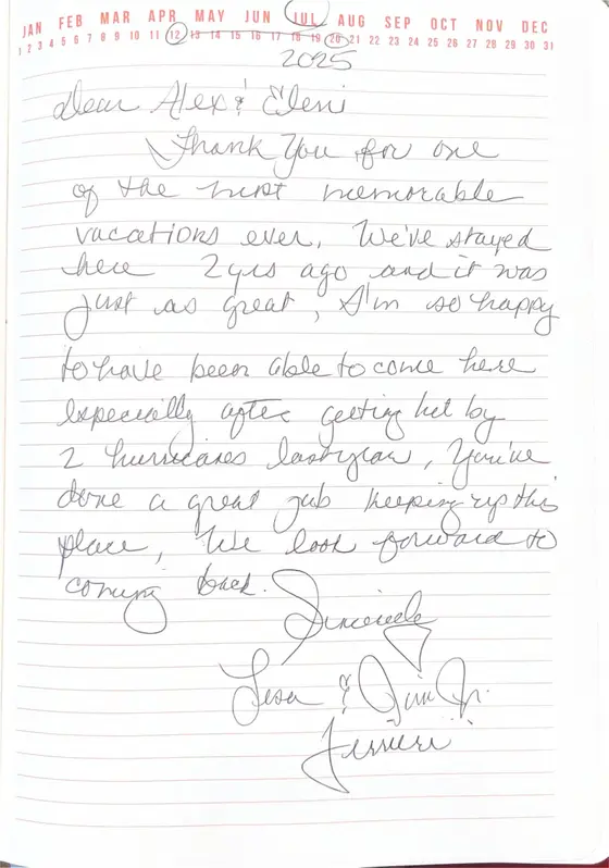 Handwritten guest book page from Lisa & Jim Jr.