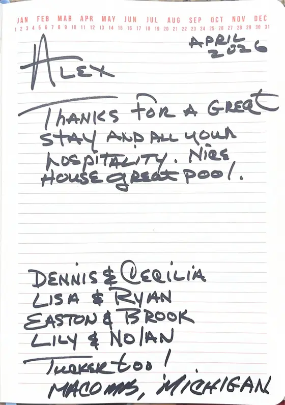 Handwritten guest book page from Dennis & Cecilia F. and family