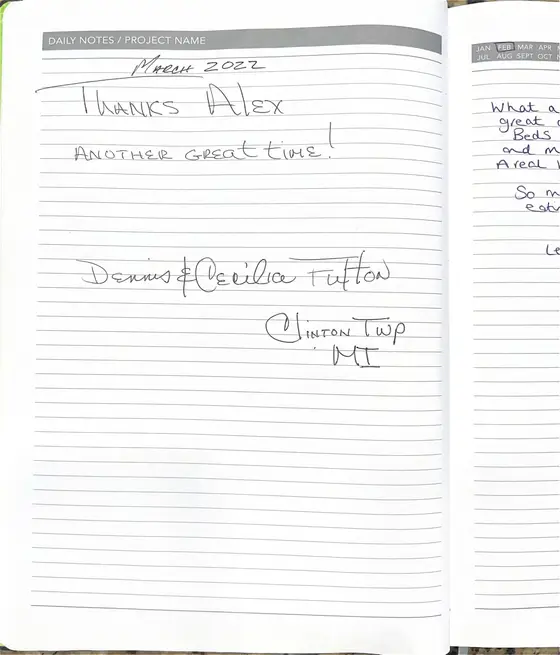 Handwritten guest book page from Dennis & Cecilia F.