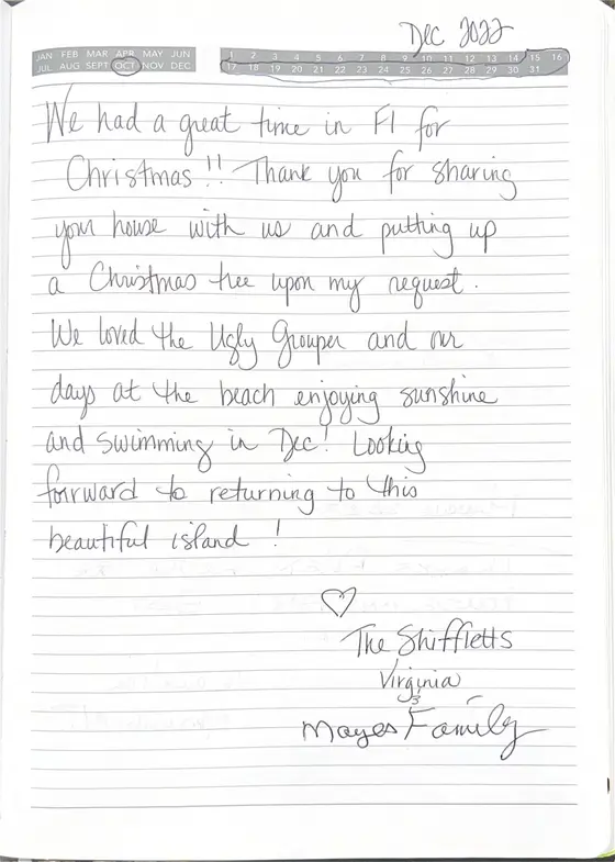 Handwritten guest book page from The Shifflett & Mayes Families