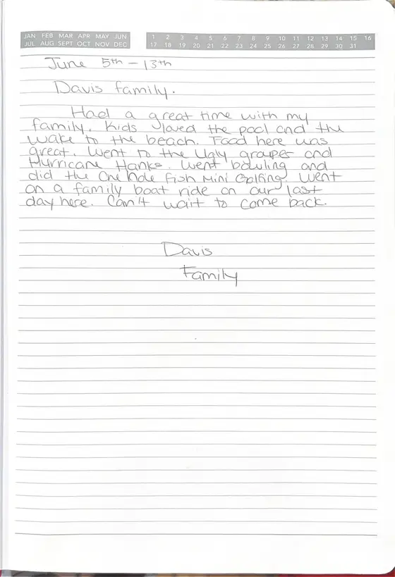 Handwritten guest book page from The Davis Family