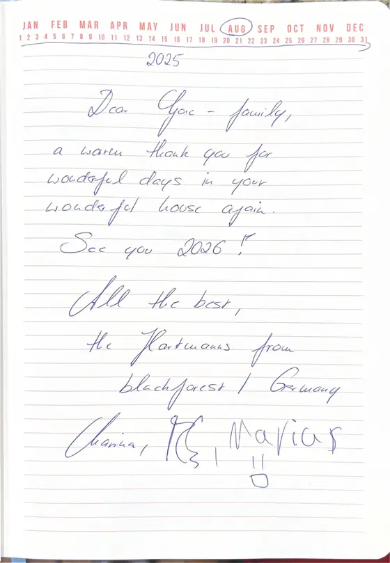 Handwritten guest book page from The Hartmann Family