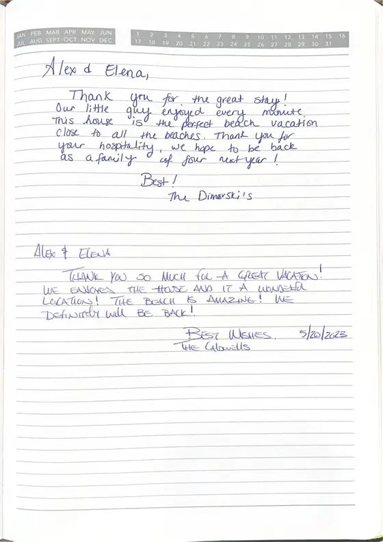 Handwritten guest book page from The Dimovski Family