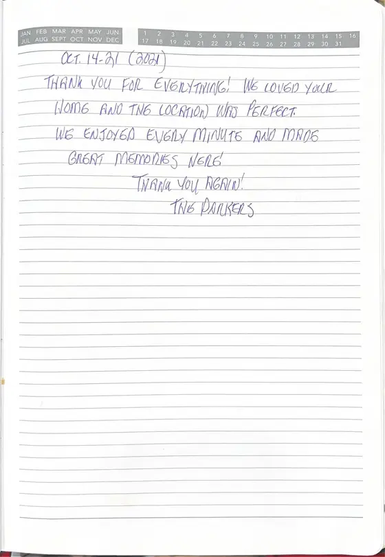 Handwritten guest book page from The Parkers