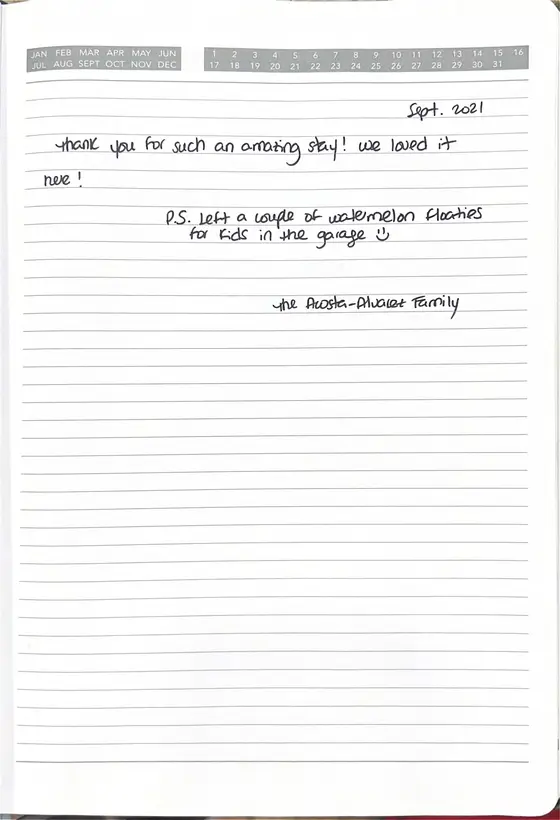 Handwritten guest book page from The Acosta-Alvarez Family