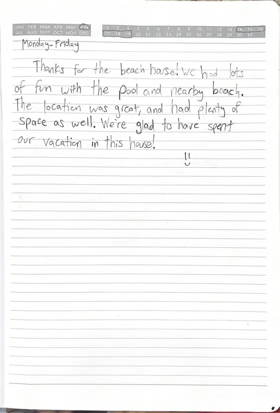 Handwritten guest book page from A guest, June