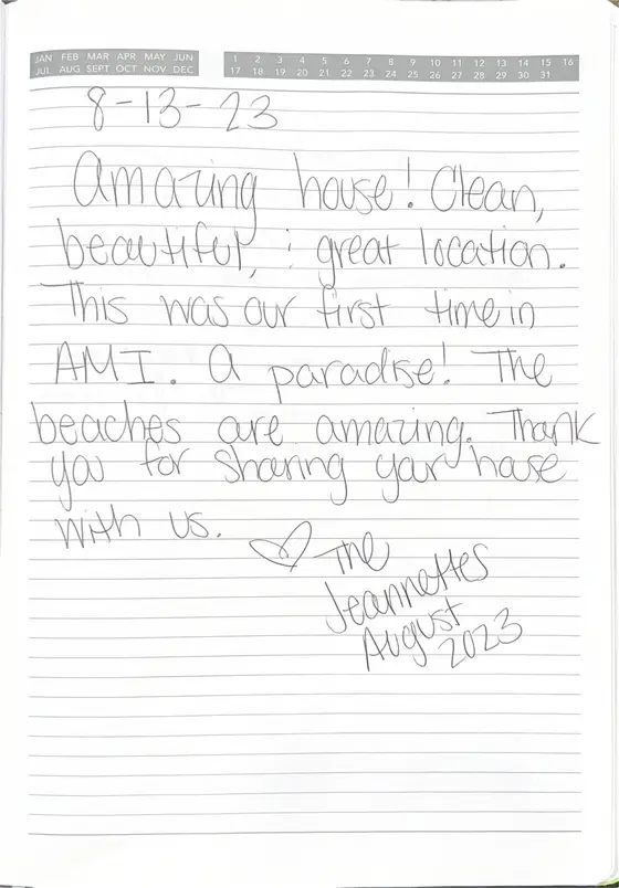 Handwritten guest book page from The Jeannettes