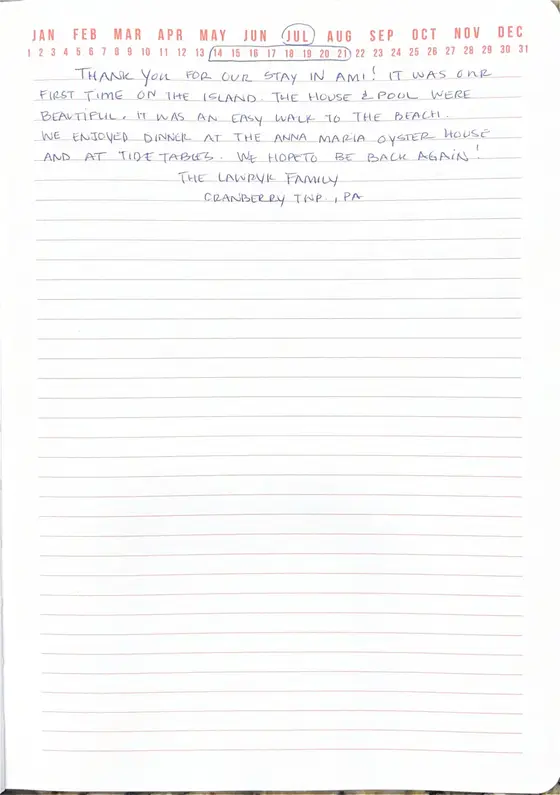 Handwritten guest book page from The Lawryk Family