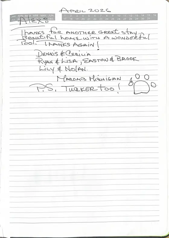 Handwritten guest book page from Dennis & Cecilia F. and family